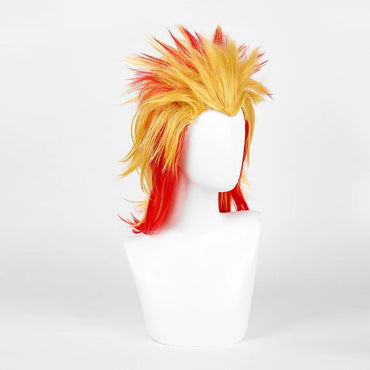 Peruca Cosplay de Demon Slayer Rengoku Kyoujurou Anime Kimetsu No Yaiba Peruca Cosplay Mista de Dourado e Vermelho Sintética Peruca de Cabelo Resistente ao Calor