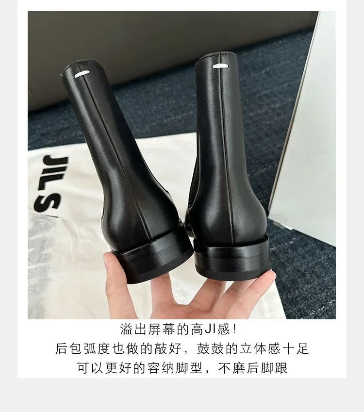 2025 Stretch Slip On Chelsea Boots Woman Split Toe Low Heels Ankle Botas Feminina Tabi Shoes Winter Patent/Matte Leather Botines