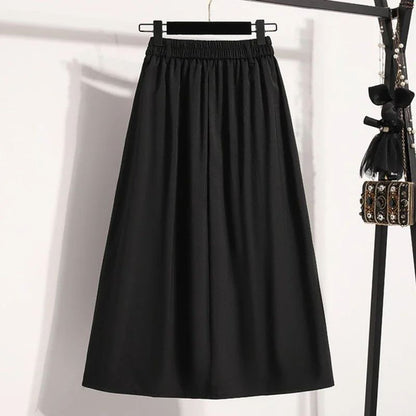 Solid Color Versatile Medium Length Skirt Pleated Plus Size A-Line Maxi Gown Cover Hip Spring Summer 2025 New Half-length Skirt