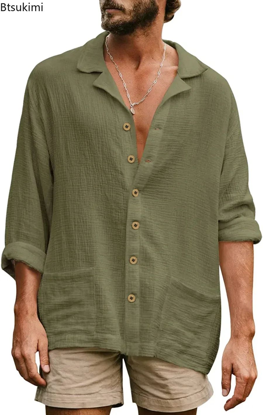 2025 Men's Casual Lapel Long Sleeve Shirts Tops Solid Loose Oversized T Shirt Men Cotton Linen Shirt Fashion Hawaiian Shirt Male