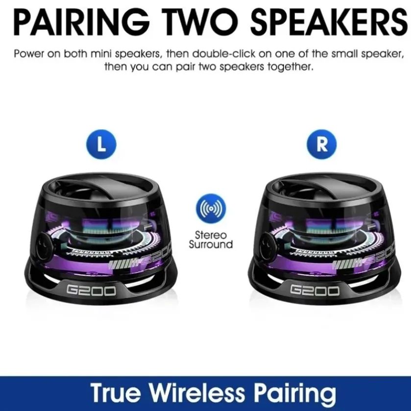 Caixa de Som Bluetooth Portátil XIKCU G200 RGB Magnética BT5.0 Mini Som 7 Horas de Reprodução Suporte para Celular