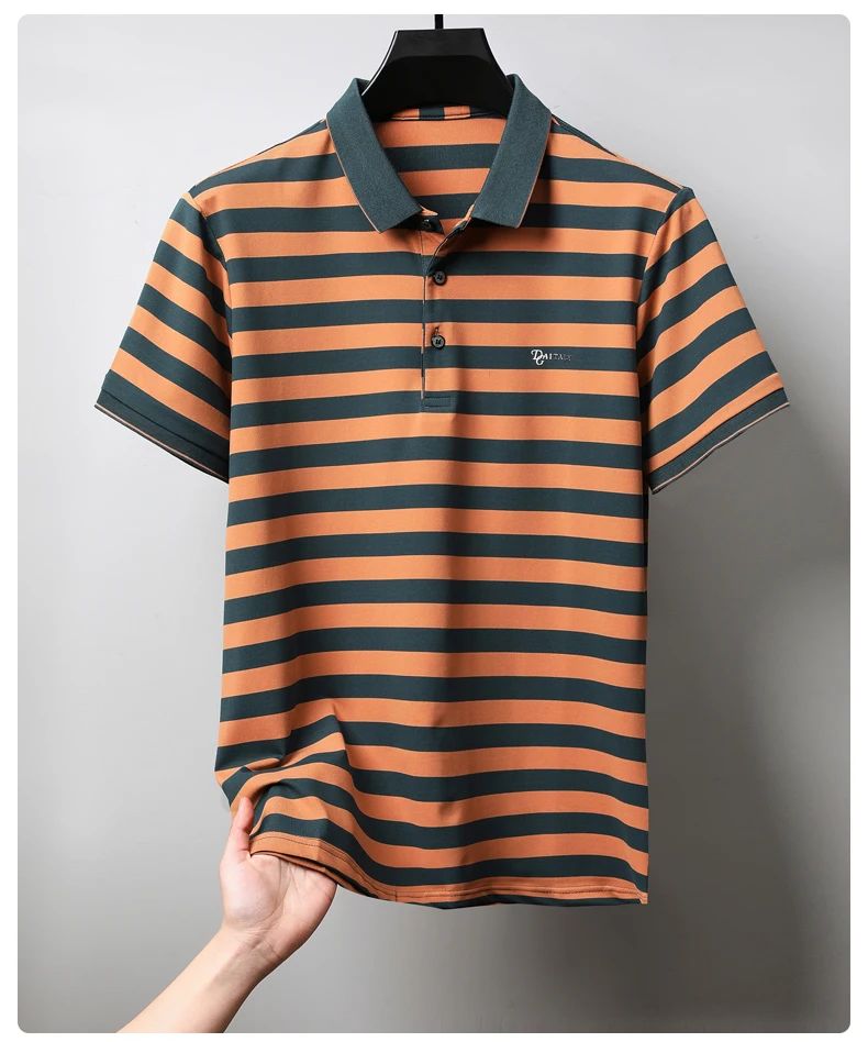 Personalized Striped Color Blocked Men's Short Sleeved Polo Shirt Fashion Brand Exquisite Embossed Summer Casual Collar T-shirt