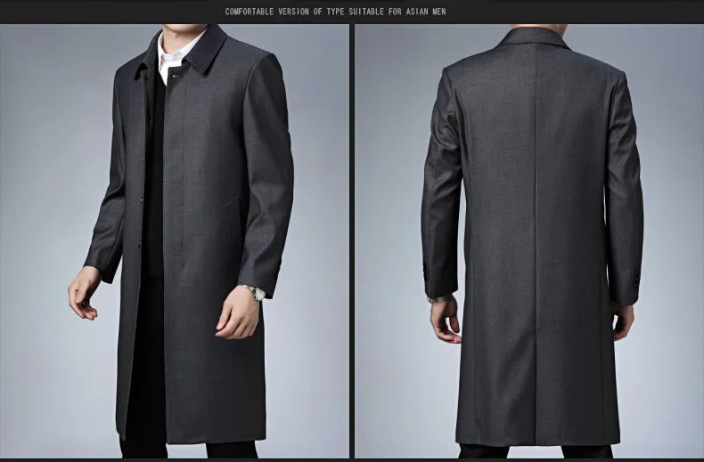 Light Luxury Long Jacket Men's Winter Business Casual Comfortable Windproof Warm Trench Coat British Streetwear Suit Male Coat