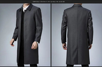 Light Luxury Long Jacket Men's Winter Business Casual Comfortable Windproof Warm Trench Coat British Streetwear Suit Male Coat