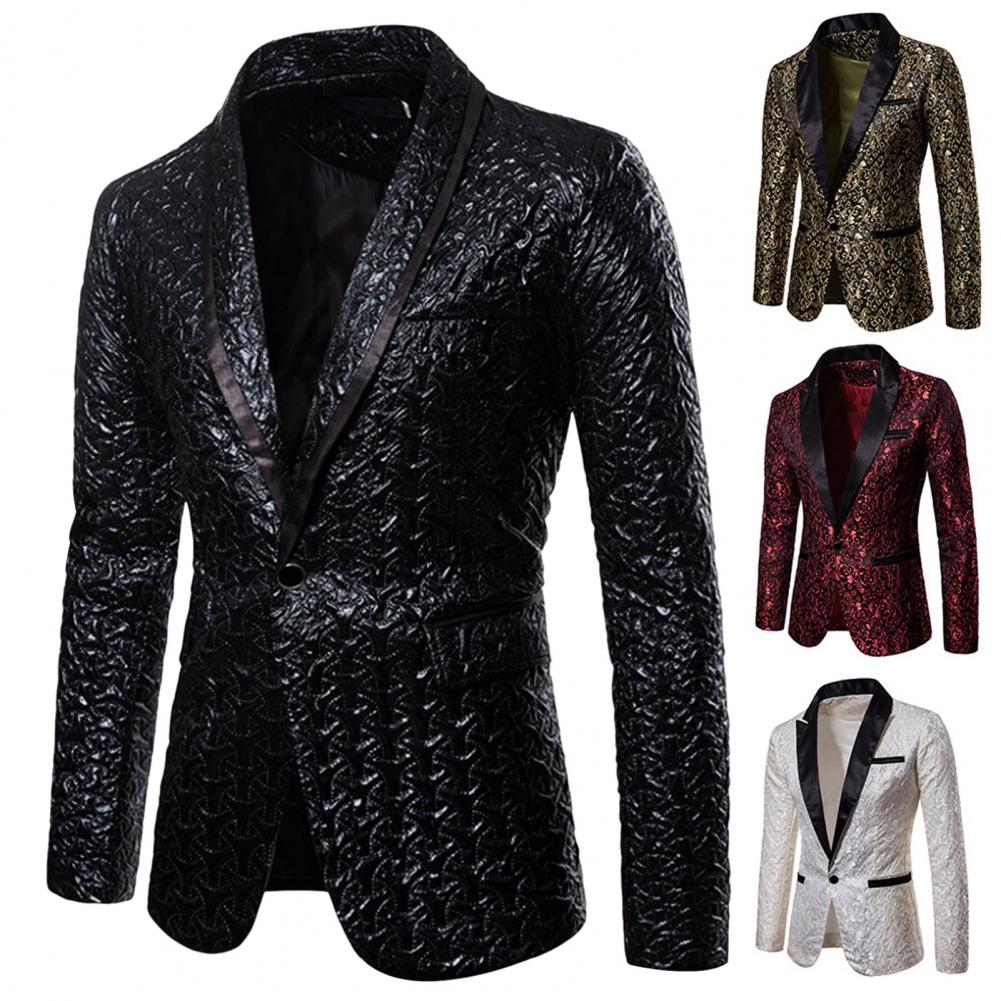 2023 Luxury Men Jacquard Single Button Pockets Lapel Suit Coat Wedding Men Nightclub Prom Suit Men Costume