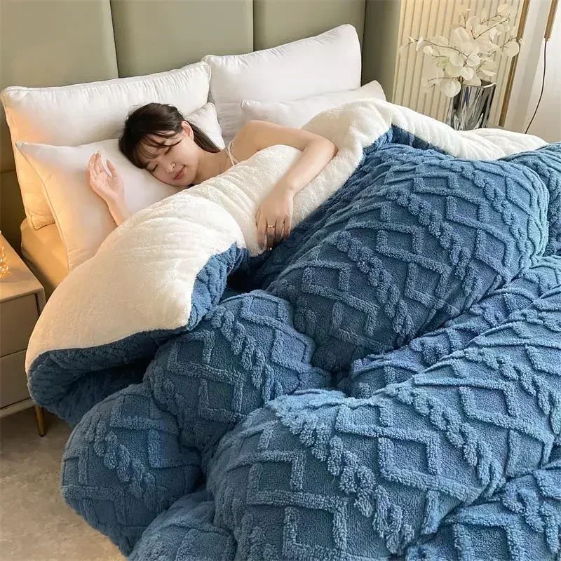 Manta de Cama Grossa de Inverno Quente de Alta Qualidade Cordeiro Artificial Caxemira Cobertores Pesados Edredom de Inverno Mais Grosso e Quente