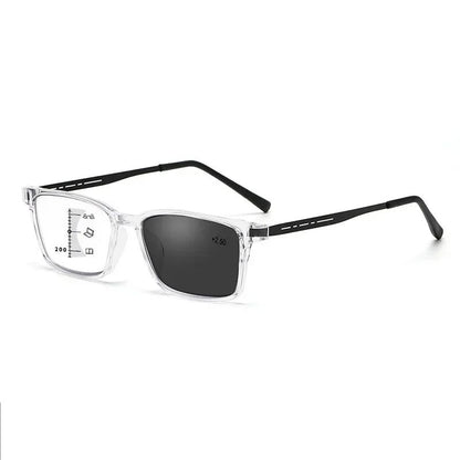 Óculos Multifocal Fotocromático para Presbiopia Armação Quadrada Óculos de Leitura para Negócios Luz Azul Lentes Acabadas para Vista Longa