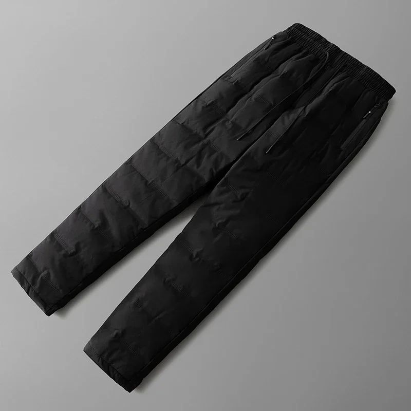 Calça Masculina de Inverno Impermeável Algodão com Zíper Bolso Grosso Pato Branco Calça Jogger para Neve e Frio ao Ar Livre