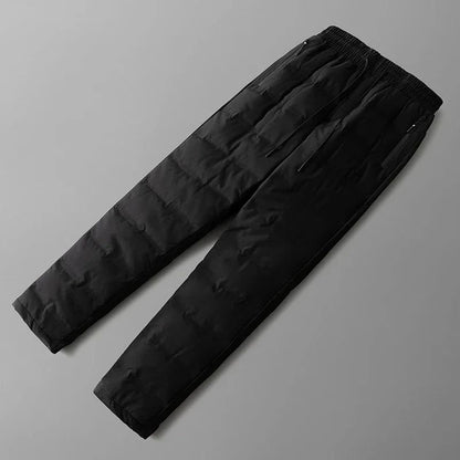 Calça Masculina de Inverno Impermeável Algodão com Zíper Bolso Grosso Pato Branco Calça Jogger para Neve e Frio ao Ar Livre