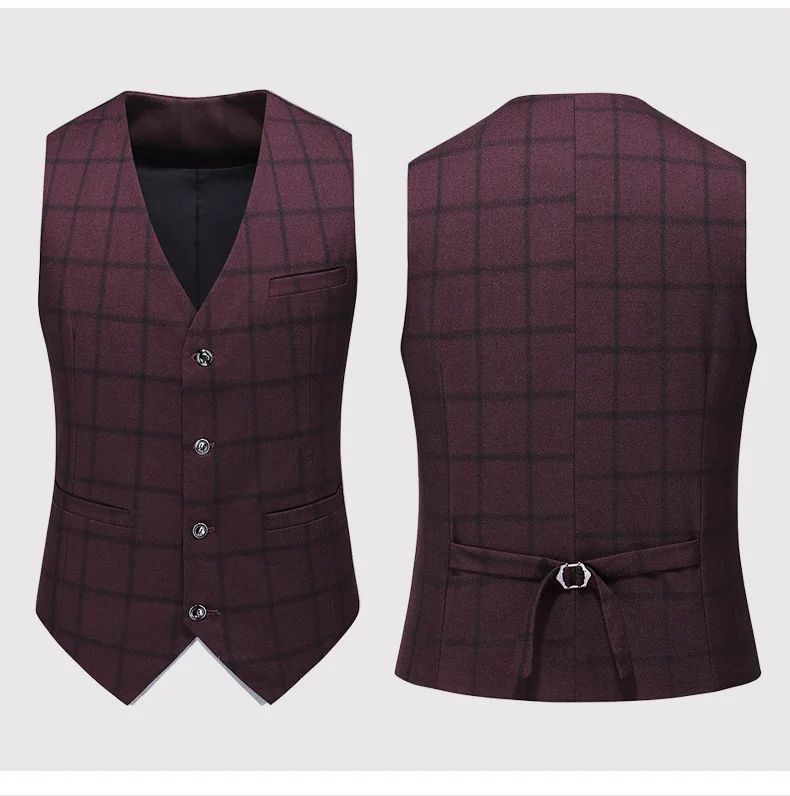Suit (blazer+vest+pants) Man Fashion Business British Grid Trend Style Casual Hosting Slim Wedding Work Conjunto Hombre