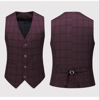 Suit (blazer+vest+pants) Man Fashion Business British Grid Trend Style Casual Hosting Slim Wedding Work Conjunto Hombre