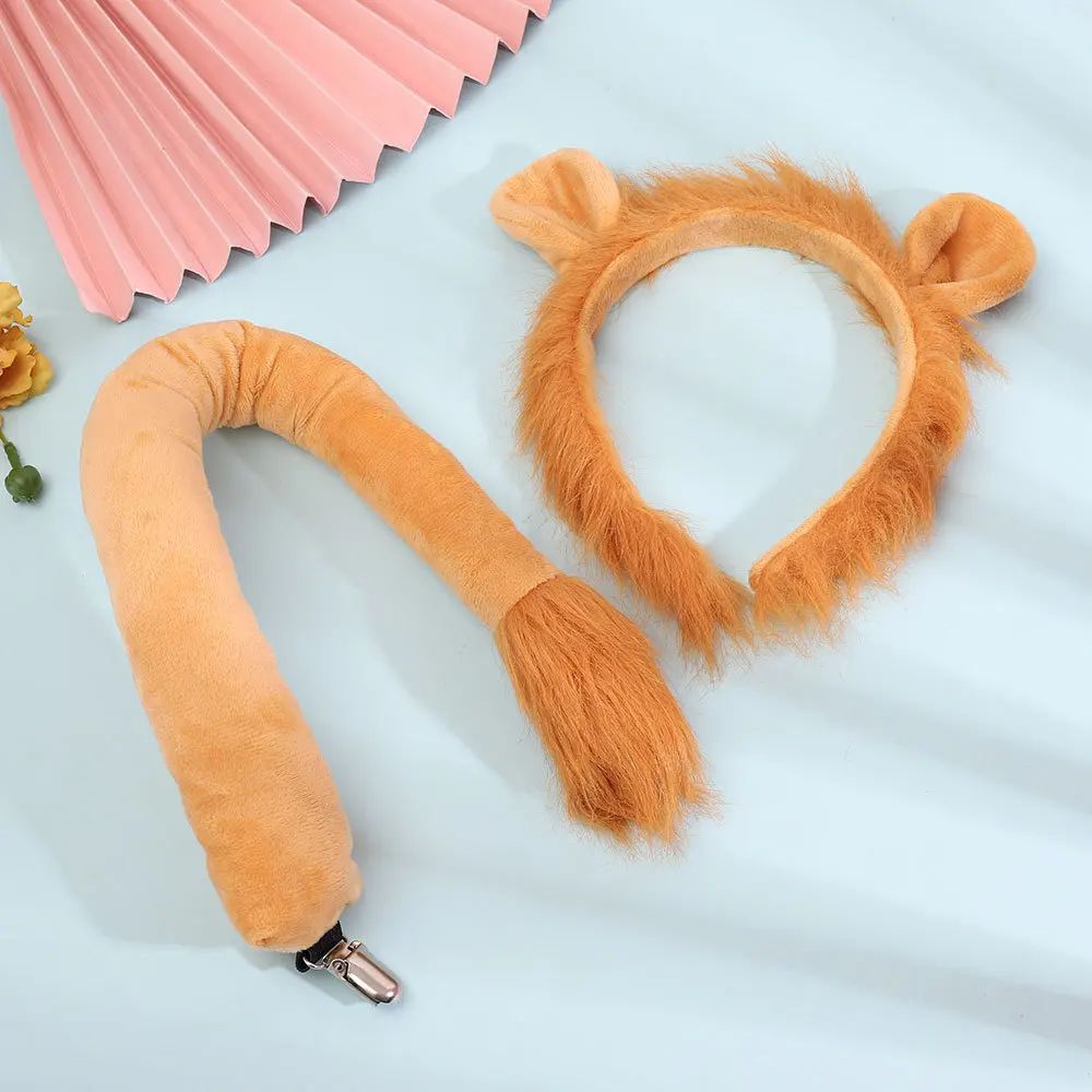 Animal Lion Ears and Tail Headband Skirt Set For Party Dress Up Accessories Cosplay Costume For Adult Kids