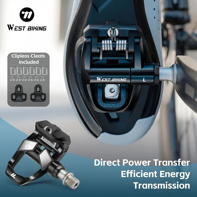 WEST BIKING Road Bike Pedals Nylon Bicycle Locking Pedals Cycling Bearing Cleats Clipless Pedal Look System With Locking Plates