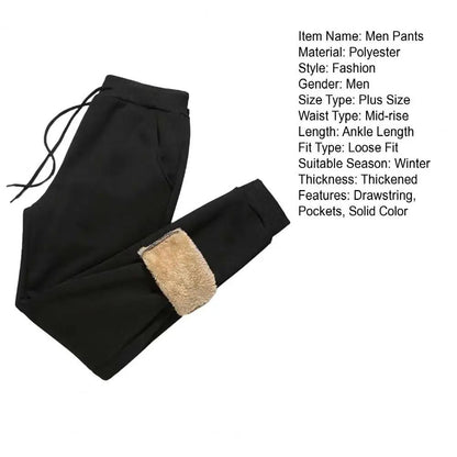 Men Autumn Winter White Duck Down Padded Thermal Sweatpants Elastic Waist Drawstring Pockets Thickened Joggers Pants Streetwear