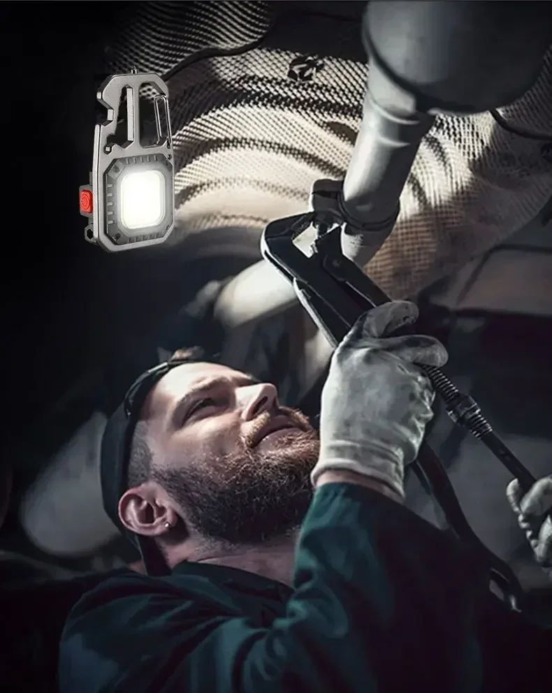 Mini LED Portable Keychain Flashlight Outdoor COB Work Light Emergency Lighting With Window Hammer Bottle Opener Lamp Camping