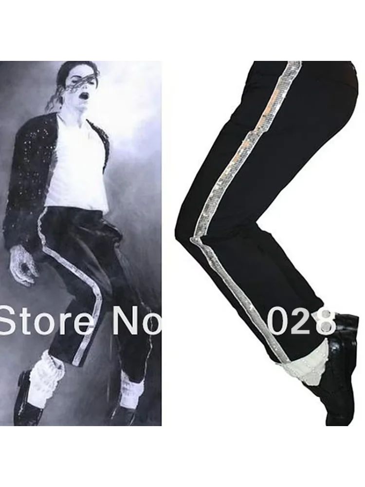 Michael Jackson Black Billie Jean Entertainers Straight Silver Trousers Pants Halloween
