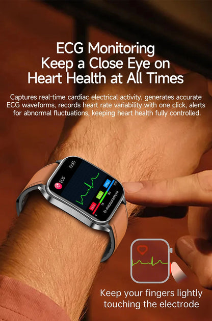 2025Novo 650nm Laser Condicionamento Safira Vidro Smart Watch Homens ECG Frequência Cardíaca Micro Exame Físico Saúde Smartwatch Temperatura