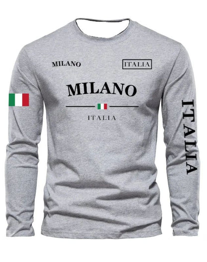 Camiseta Masculina Gola Redonda Esportes de Lazer ao Ar Livre Manga Longa Camisa de Outono Lavável na Máquina Versátil