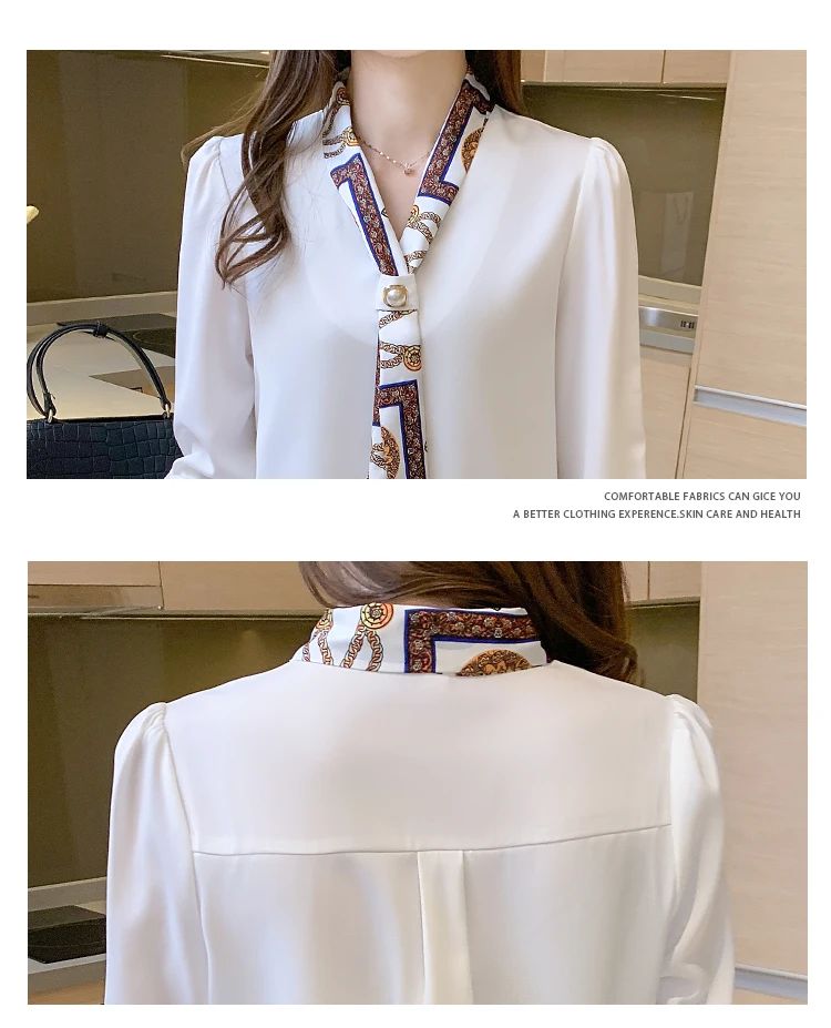 FANAN Elegant Fashion Office Lady Bow Solid Chiffon Shirts Women Clothing New Long Sleeve V-Neck Pullover Top Blouses Female2025