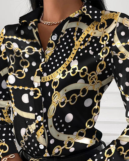 Summer New Women's Long-sleeved Shirt, Single-breasted Printed Shirts Fashion Casual Tops Camisa Female Chemise S-XXL