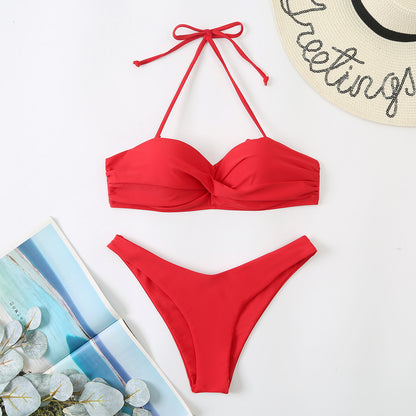 Push Up Bikini Set Women's Swimwear 2024 New Halter Bandeau Underwire Swimsuit Beach Bathing Swimming Suit for Women