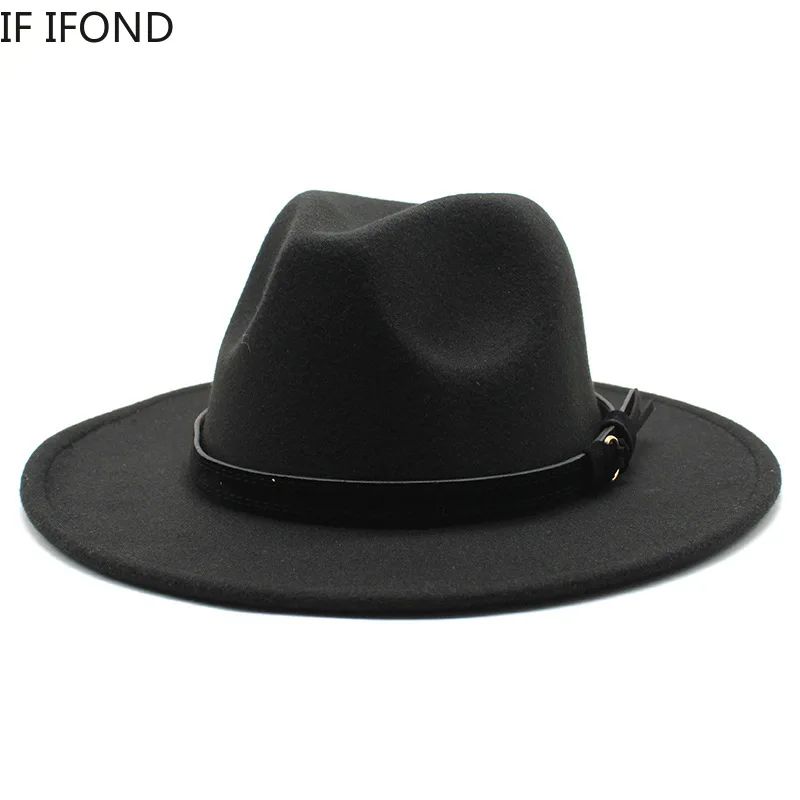 Gangster Trilby Felt Fedora Hat European American Wide Brim Top Jazz Caps Women Men Wool White Wedding Hat 56-58-61CM