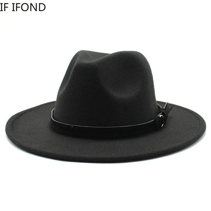 Gangster Trilby Felt Fedora Hat European American Wide Brim Top Jazz Caps Women Men Wool White Wedding Hat 56-58-61CM