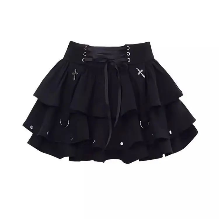 Black Y2K Spicy Girl Bow Tie Cake Skirt High Waist A- Line Mini Skirt Women's Summer New Design Sense Skirts for Girls
