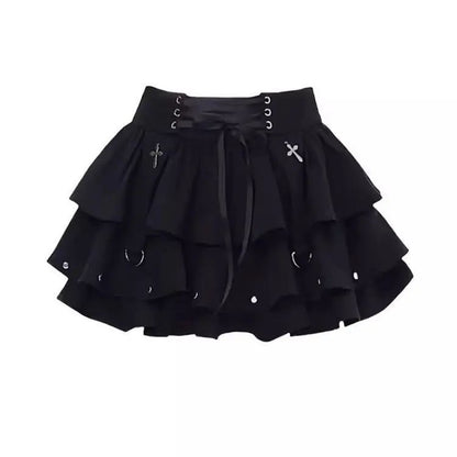 Black Y2K Spicy Girl Bow Tie Cake Skirt High Waist A- Line Mini Skirt Women's Summer New Design Sense Skirts for Girls