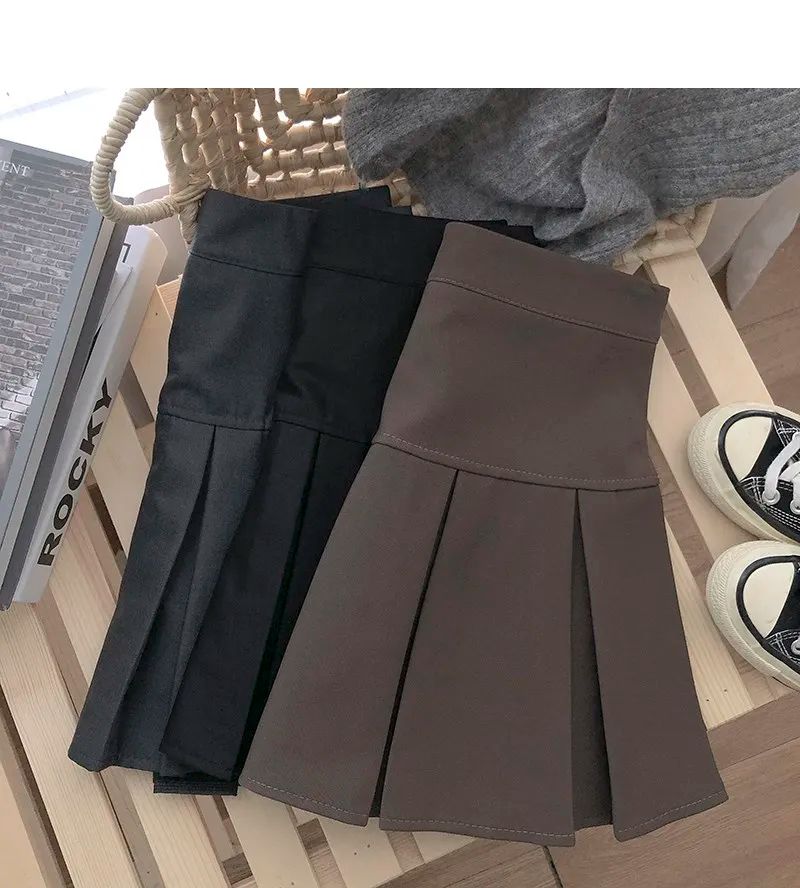 Vintage Brown Pleated Skirt Women Spring Summer Korean Style Y2K High Waisted A-line Mini Skirts Preppy Style Girls Causal