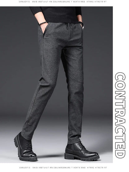 Winter Plush Trousers Men Business Fleece Pants Fashion Warm Drawstring Velvet Thick Casual Stretch Male Clothes 28-29