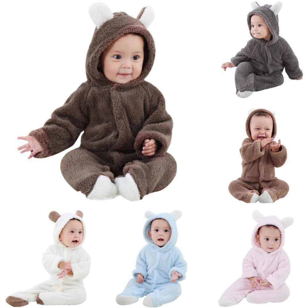Winter Newborn Baby Plush Bodysuit Jumpsuit Cartoon Hoodies Boy Girl Romper Twins Clothes Korean version 0-12M