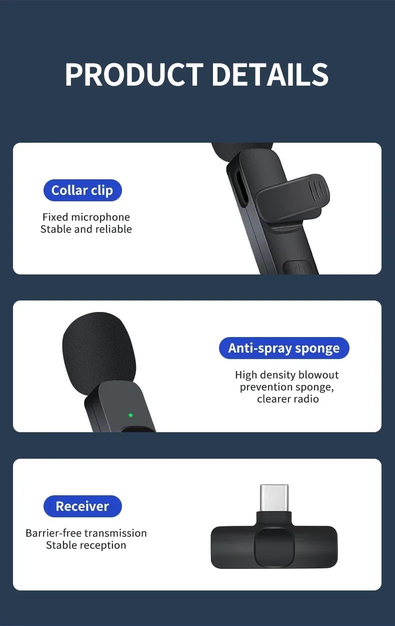 Microfone de Lapela Sem Fio Basix Gravação de Áudio Mini Microfone de Lã Substituível à Prova de Vento para iPhone 16 Gravar Vlog YouTube