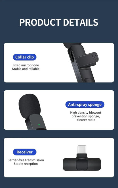 Microfone de Lapela Sem Fio Basix Gravação de Áudio Mini Microfone de Lã Substituível à Prova de Vento para iPhone 16 Gravar Vlog YouTube