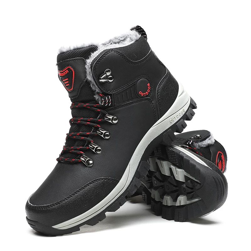 Botas de inverno masculinas com pele quente, antiderrapantes, sapatos casuais de trabalho masculinos, tênis de couro impermeáveis, botas de cano alto, tamanhos grandes
