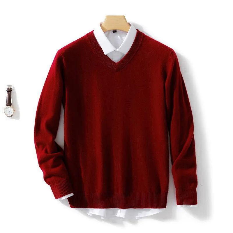 Wool Men's Sweaters V-neck Pullovers Cashmere Knitting Hot Sale Spring Autumn Sweaters Knitwear High Quality Jumpers Clothes