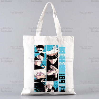 Gojo Satoru Jujutsu Kaisen Otaku Women Men Handbags Canvas Tote bags Reusable Cotton High capacity Shopping Bag