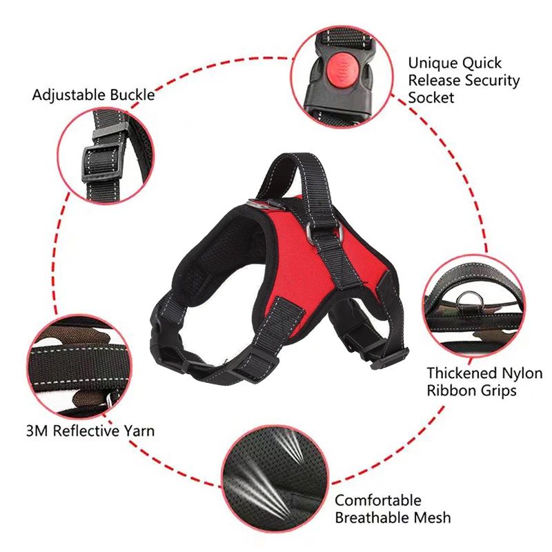 Conjunto de Coleira e Peitoral para Cães Sem Puxar, Ajustável, Confortável com Alça de Fácil Controle para Correr ao Ar Livre, Caminhar, Coleira Mãos Livres