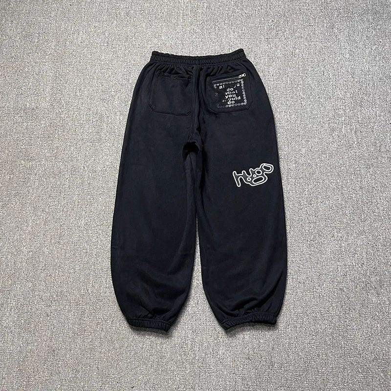 American High Street Black Sweatpants ADWYSD Pants Sunroll Fleece Zipper Pocket Men Women Cleanfit Trousers