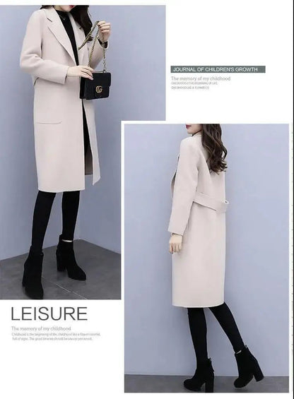 Plus Size Ladies Thickened Winter Coat Long Open-Front Woolen Jacket Loose Fit plus Size Fashionable Autumn Winter Korean Sty...
