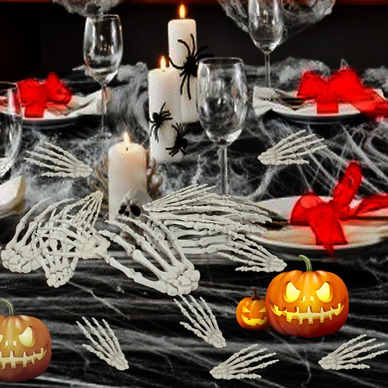 1 Pair Of Halloween Skeleton Hands Haunted House Bar Party Plastic Horror Props Dummy Hands Bones Halloween Scene Decor Supplies