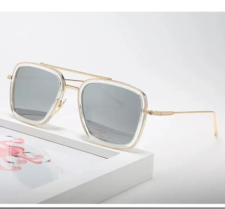 Fashion Tony Stark Sunglasses Iron Man Sun Glasses Vintage Square Metal Frames