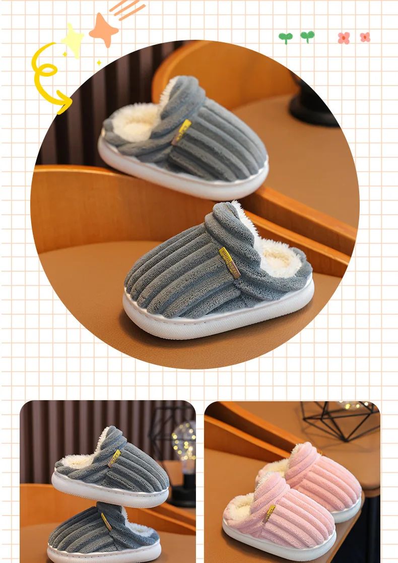 Winter warm cotton slippers for adults and children Toe Wrap Cotton Slippers Thick Soft Sole Slides Men Women Non-slip Shoes