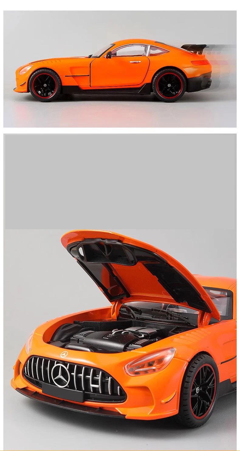 Grande 1:18 Mercedes Benz GTR Miniatura de Carro de Liga Leve Coleção Simulação Diecast Som e Luz Veículo Brinquedos Carro Para Presentes Infantis