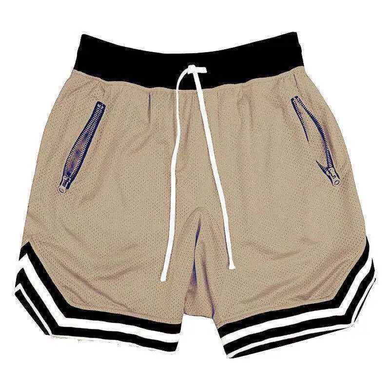 2025 Summer New Quick drying Breathable Zipper Drawstring Pocket Five point Shorts for Men's Sports Running Large Beach Pants