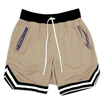 2025 Summer New Quick drying Breathable Zipper Drawstring Pocket Five point Shorts for Men's Sports Running Large Beach Pants
