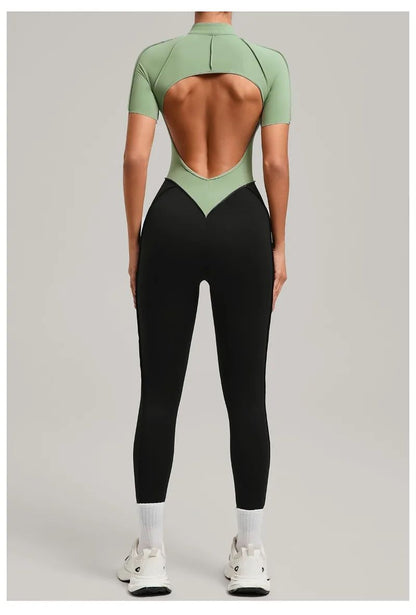 Women's New Yoga Jumpsuits with Contrasting Splicing Beauty Back Slim Fit One-piece Workout Gym Outdoor Sports Fitness Bodysuits