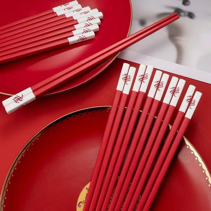 Conjunto de Hashis de Liga Vermelha Luxo Simples Hashis Chineses Acessórios de Louça de Cozinha Antiescaldante Antibacteriano e Antifungo
