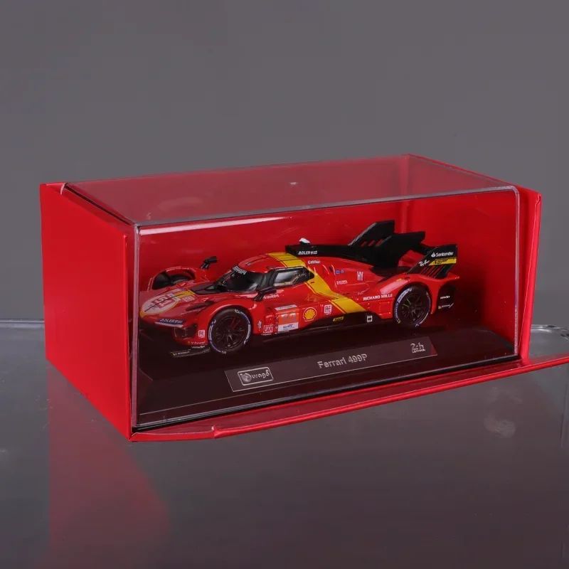 New In Stock Bburago 1:43 24h Le Mans Ferrari 499p 2024 #83 Includes Base And Acrylic Box Alloy Miniature Diecast Model Toys