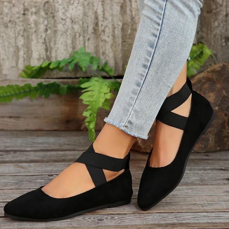 Womens Shoes Ballet Flats Shoes Ladies Sandals Strap Non Slip Ankle Elastic Belt Cute Ballerina Ladies Elegent Flats Heel Shoes